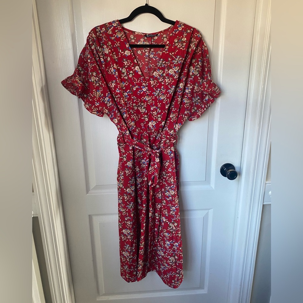 BloomChic Red Floral Midi Dress